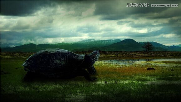Photoshop合成乌龟拖着假山效果图,PS教程,素材中国