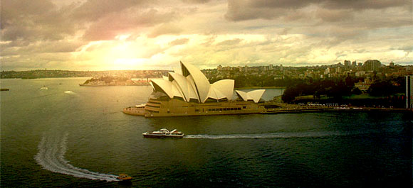Photoshop给悉尼歌剧院加上霞光效果