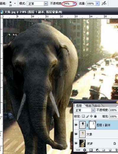 PS合成大象漫步行走在城市道路上的图片特效