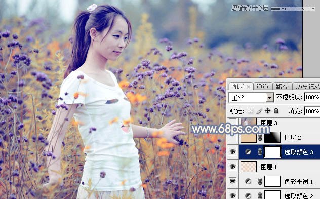 Photoshop调出花园人像照片梦幻紫色调,PS教程,素材中国