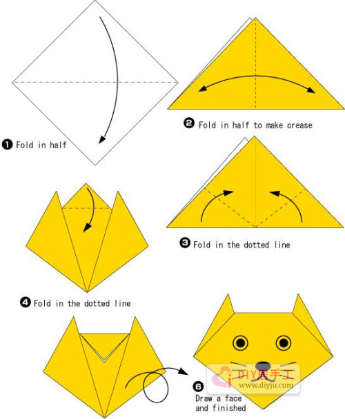 儿童动物折纸教程:小猫猫折纸-设计经验\/教程分