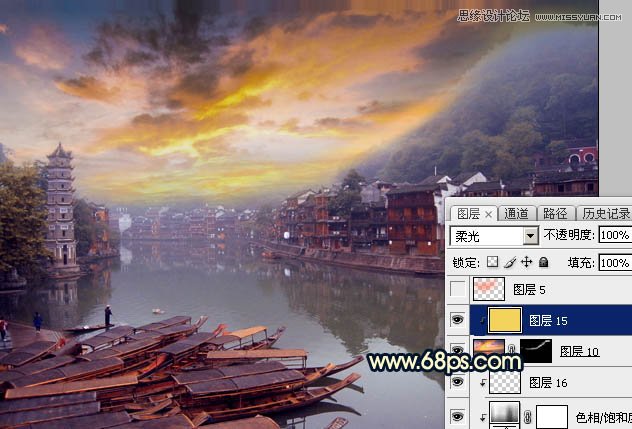 Photoshop给江南水乡添加唯美黄昏色调,PS教程,素材中国
