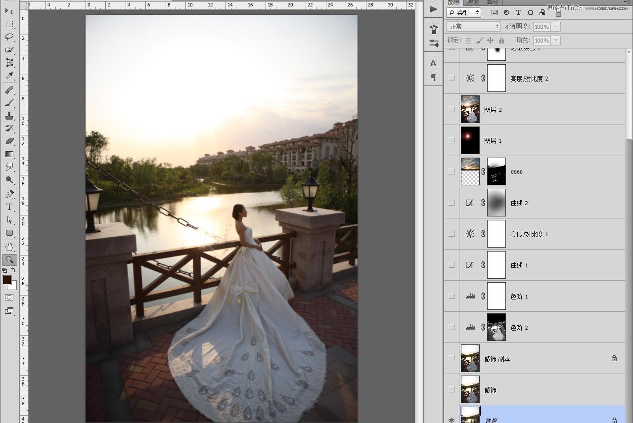 Photoshop调出婚纱外景照片唯美的夕阳景色,PS教程,素材中国