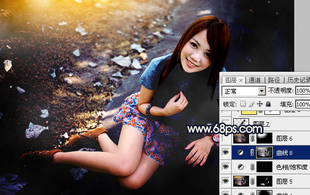 Photoshop给公园女孩添加怀旧逆光效果图,PS教程,素材中国