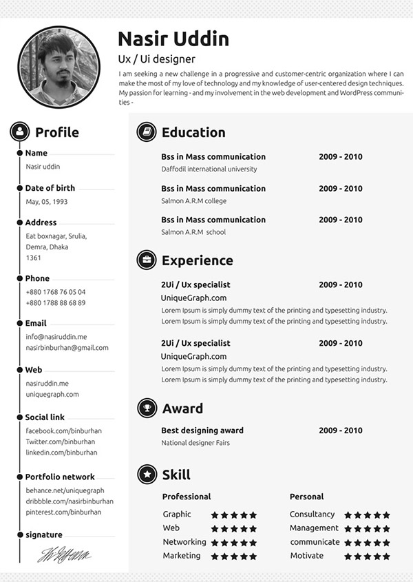 Freebie Resume & Cover Letter by Unique Graph