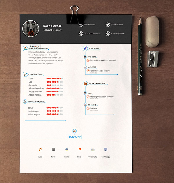 Resume / CV Template Free Download by Raka Caesar