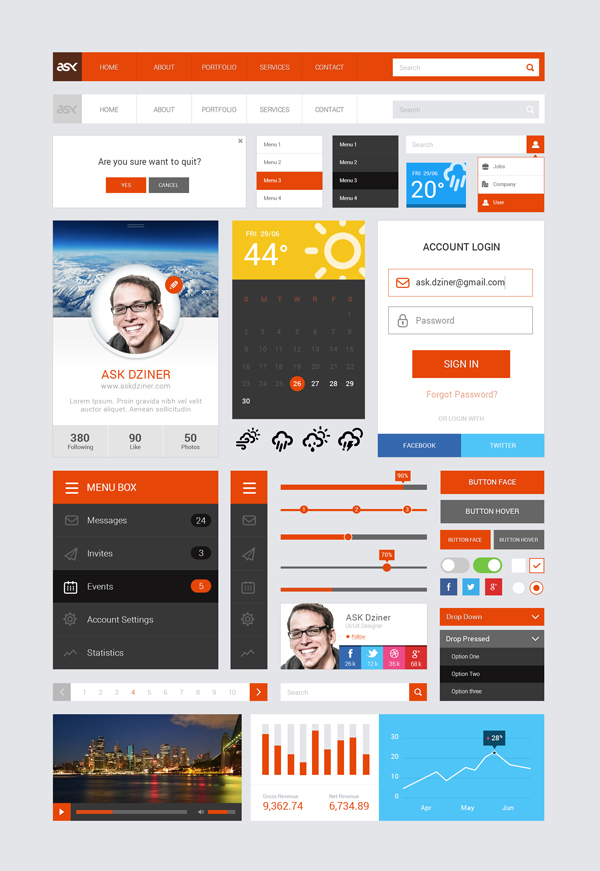 Free PSD UI KIT (30+ Elements)