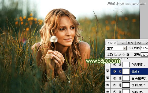 Photoshop调出草丛美女照片唯美的冷色效果,PS教程,素材中国