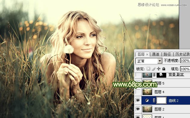 Photoshop调出草丛美女照片唯美的冷色效果,PS教程,素材中国