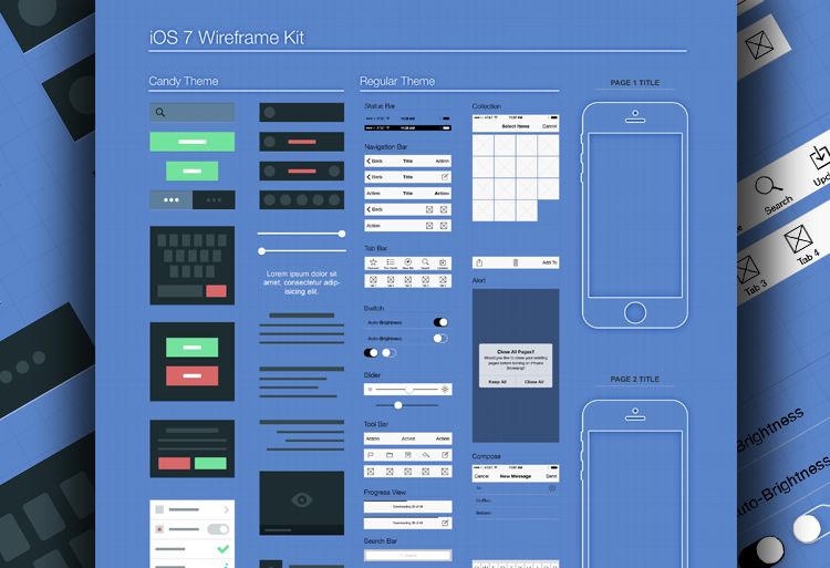 iOS7 Wireframe PSD wireframe mockup free template
