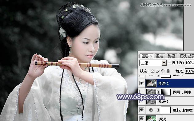 Photoshop调出古装MM唯美淡蓝色调,PS教程,素材中国