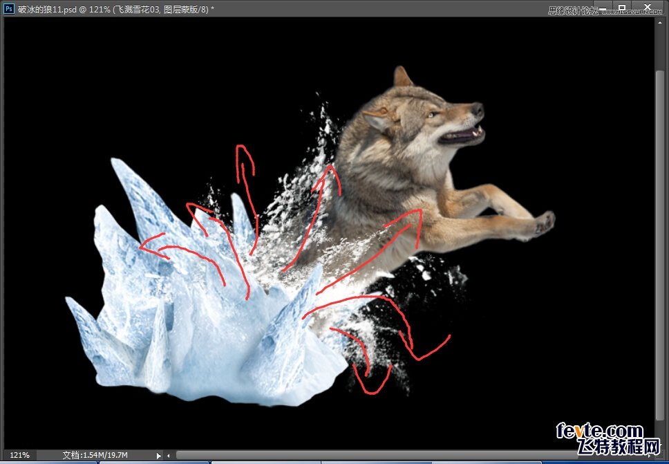 Photoshop合成从冰雪中冲出的狼特效,PS教程,素材中国