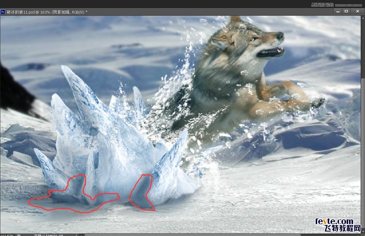 Photoshop合成从冰雪中冲出的狼特效,PS教程,素材中国