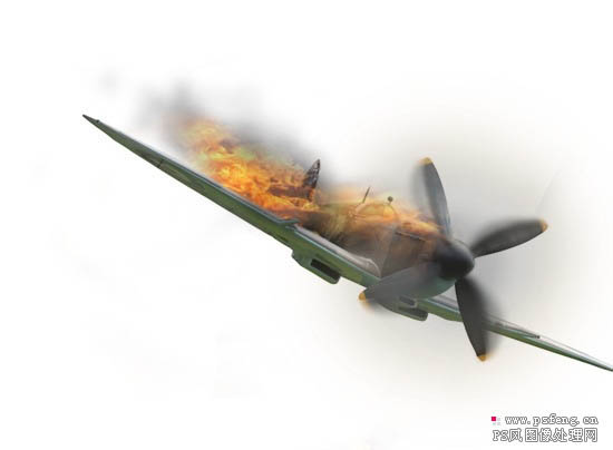 PS合成燃烧下坠的老式战斗飞机图片