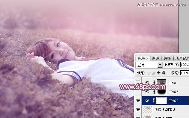 Photoshop调出草地女学生唯美紫色效果,PS教程,素材中国