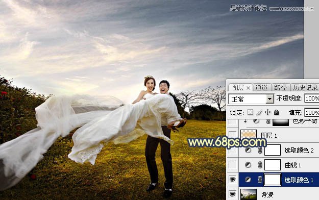 Photoshop调出外景婚片秋季暖黄效果,PS教程,素材中国