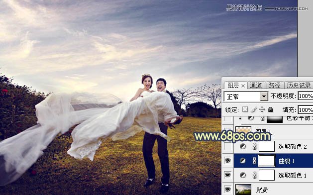 Photoshop调出外景婚片秋季暖黄效果,PS教程,素材中国