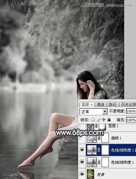Photoshop调出河边人像黑白冷色效果,PS教程,素材中国