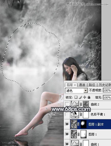 Photoshop调出河边人像黑白冷色效果,PS教程,素材中国