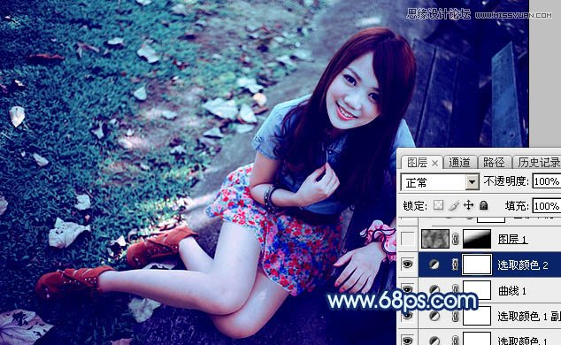 Photoshop调出公园美女唯美的艺术蓝色调,PS教程,素材中国