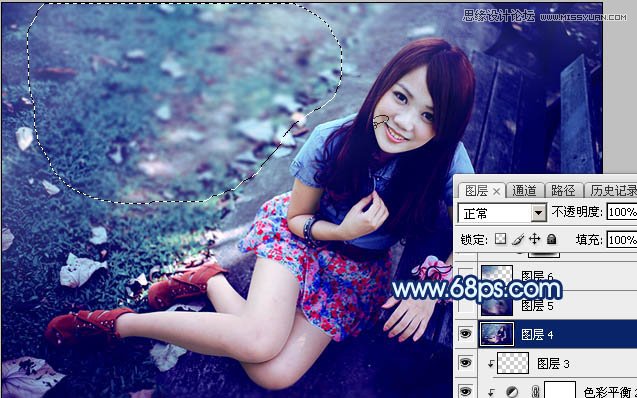 Photoshop调出公园美女唯美的艺术蓝色调,PS教程,素材中国