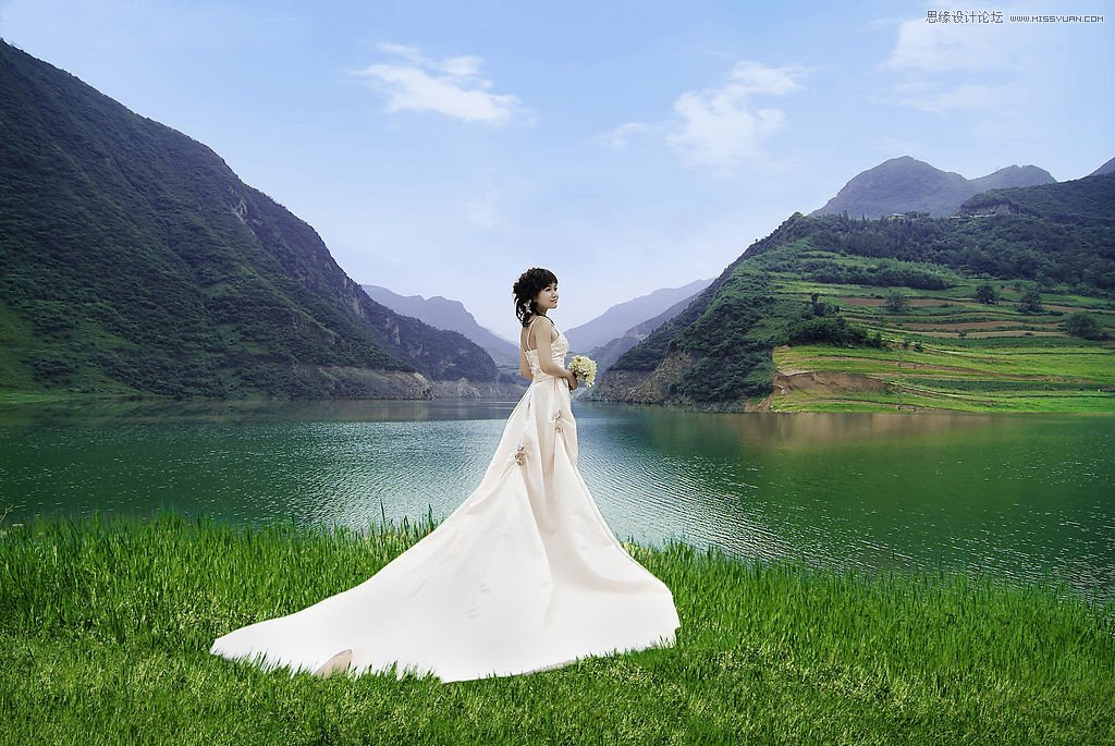Photoshop调出外景婚片金色黄昏美景效果,PS教程,素材中国