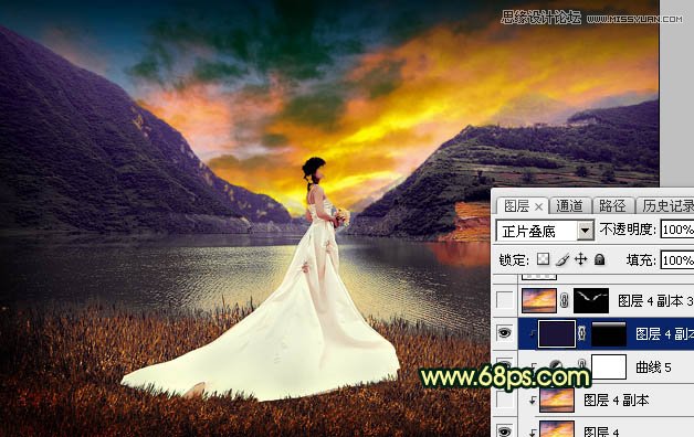 Photoshop调出外景婚片金色黄昏美景效果,PS教程,素材中国