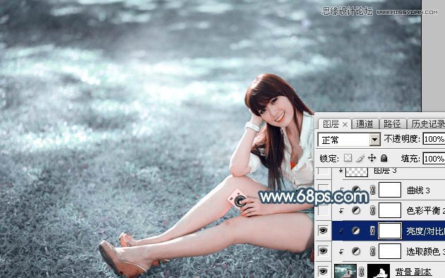 Photoshop调出草地女孩艺术蓝色调效果,PS教程,素材中国