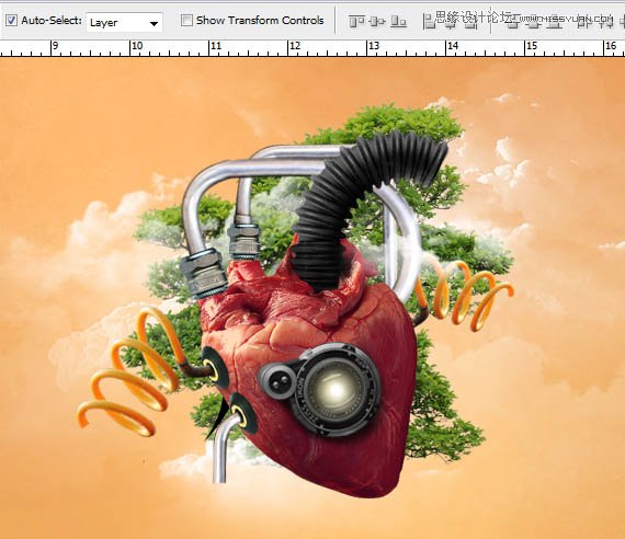 Photoshop合成创意抽象的机械心脏海报,PS教程,素材中国