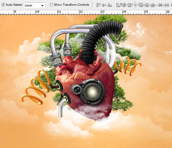 Photoshop合成创意抽象的机械心脏海报,PS教程,素材中国