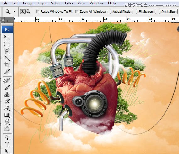 Photoshop合成创意抽象的机械心脏海报,PS教程,素材中国