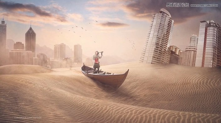 Photoshop合成世界末日中被沙丘淹没的城市,PS教程,素材中国网