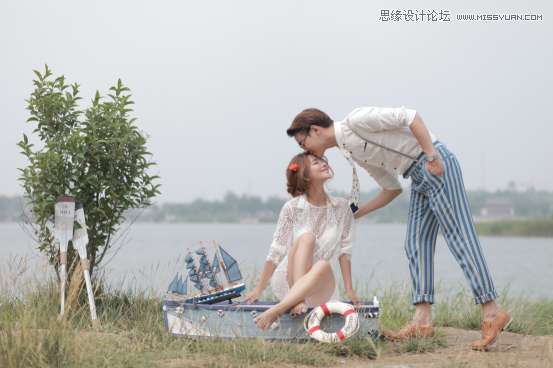 Photoshop调出外景婚纱照片韩式清新效果,PS教程,素材中国网