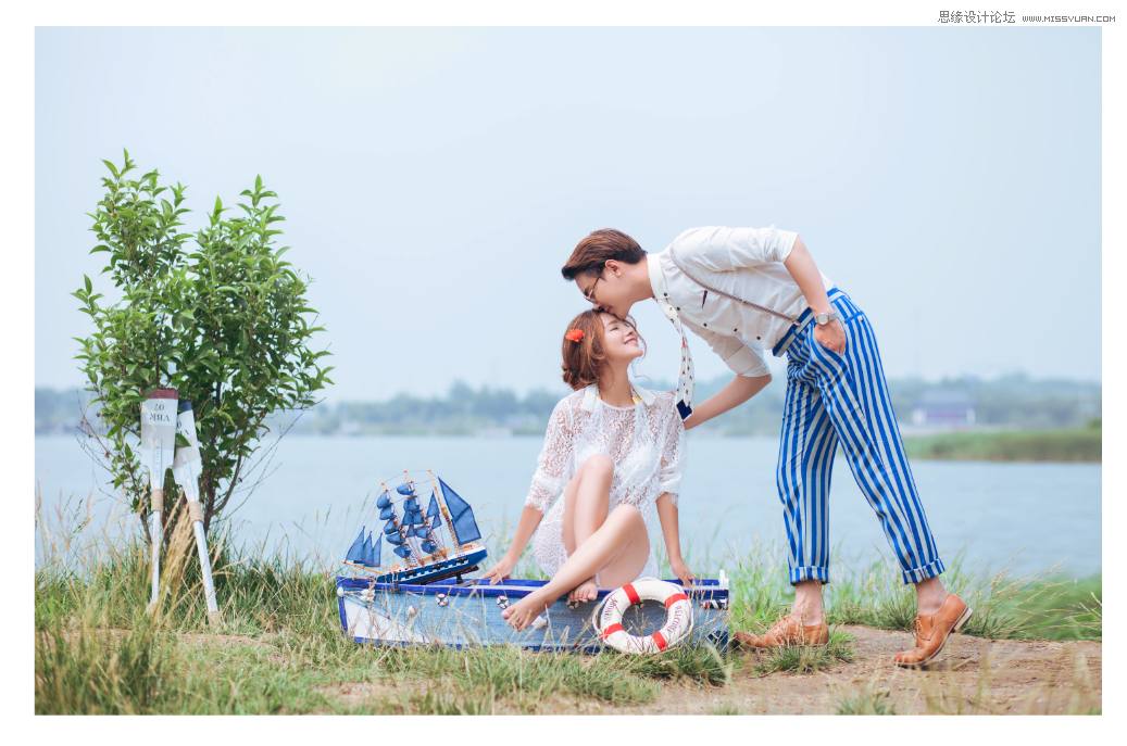 Photoshop调出外景婚纱照片韩式清新效果,PS教程,素材中国网