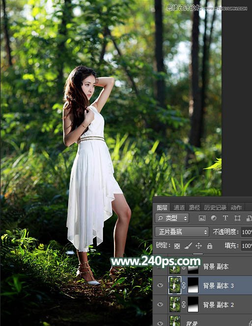 Photoshop调出人像外景照片绿色光影效果,PS教程,素材中国网