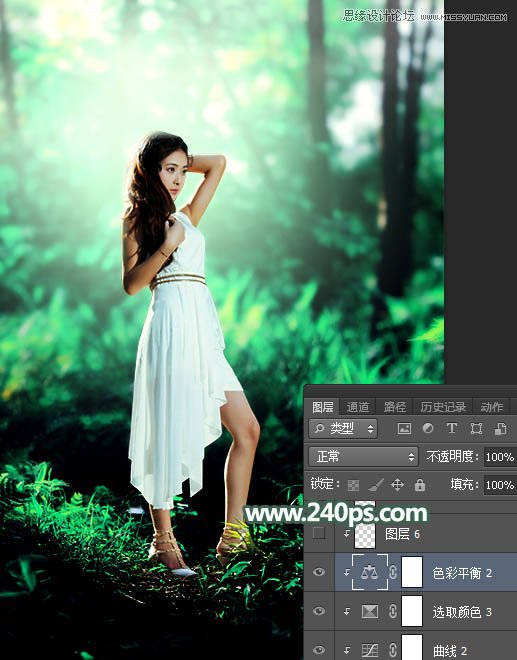 Photoshop调出人像外景照片绿色光影效果,PS教程,素材中国网