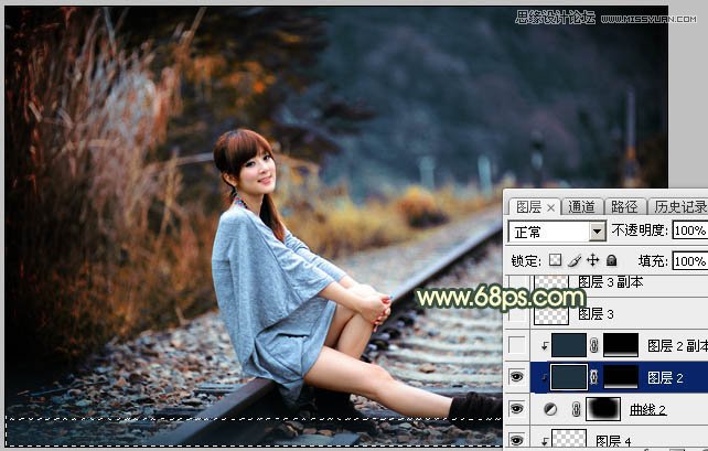 Photoshop绘制铁轨果子照片暗色逆光效果图,PS教程