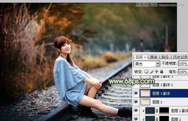 Photoshop绘制铁轨果子照片暗色逆光效果图,PS教程