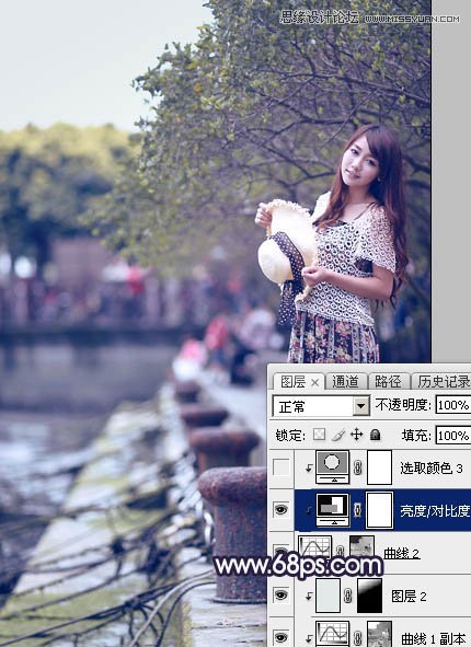 Photoshop调出河道边女孩唯美紫色艺术效果,PS教程,素材中国网