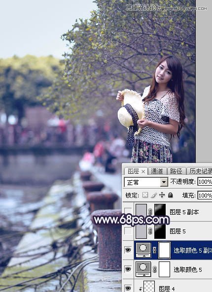 Photoshop调出河道边女孩唯美紫色艺术效果,PS教程,素材中国网