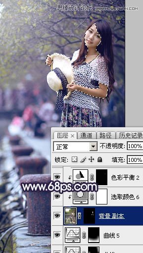 Photoshop调出河道边女孩唯美紫色艺术效果,PS教程,素材中国网