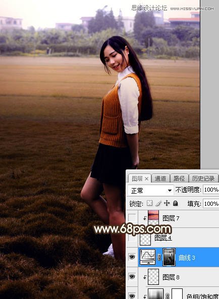 Photoshop给外景美女照片添加夕阳光线效果,PS教程,素材中国网