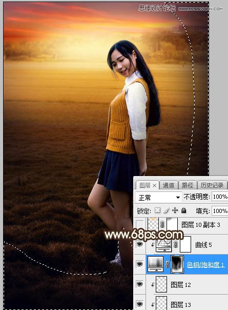 Photoshop给外景美女照片添加夕阳光线效果,PS教程,素材中国网