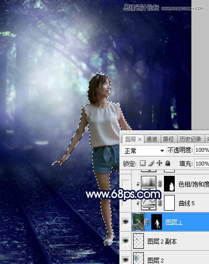 Photoshop调出树下美女唯美蓝色逆光效果,PS教程,素材中国网