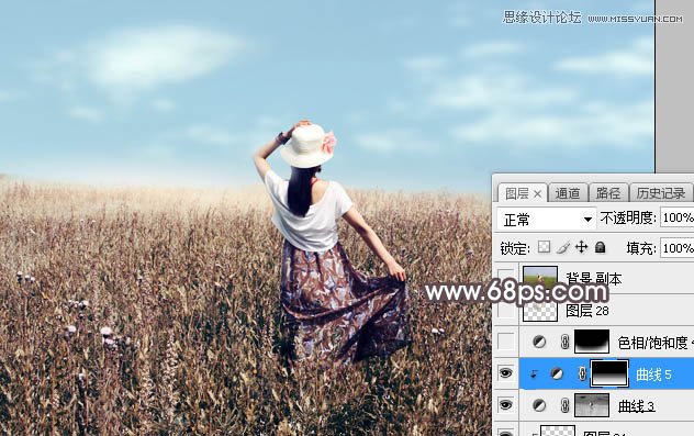 Photoshop给外景人像添加秋季冷色和云彩背景,PS教程,素材中国网