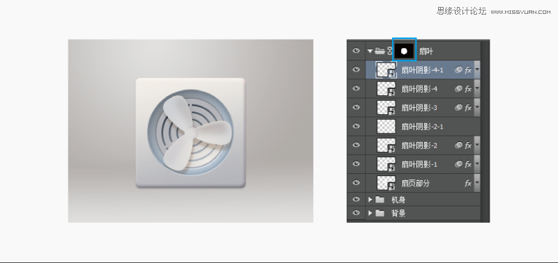 Photoshop快速的绘制高格调的拟物风扇图标,PS教程,素材中国网
