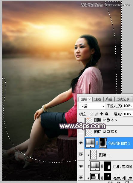 Photoshop给河边女孩照片添加夕阳美景效果,PS教程,素材中国网