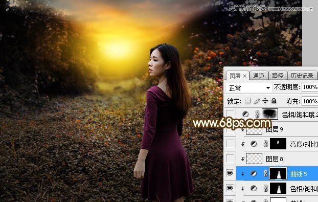 Photoshop调出外景人像照片夕阳美景效果,PS教程,素材中国网