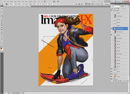 Photoshop设计时尚艳丽的动感滑板女孩,PS教程,素材中国网