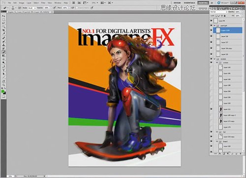 Photoshop设计时尚艳丽的动感滑板女孩,PS教程,素材中国网